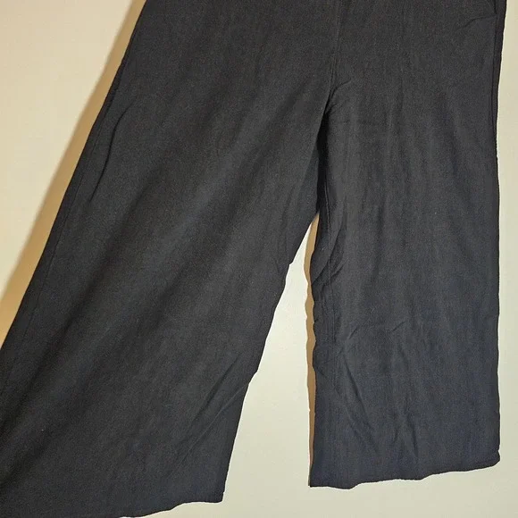 Anrabess Pants Womens Large Black Wide Leg Linen Blend Pull On Pockets Casual - Picture 5 of 14